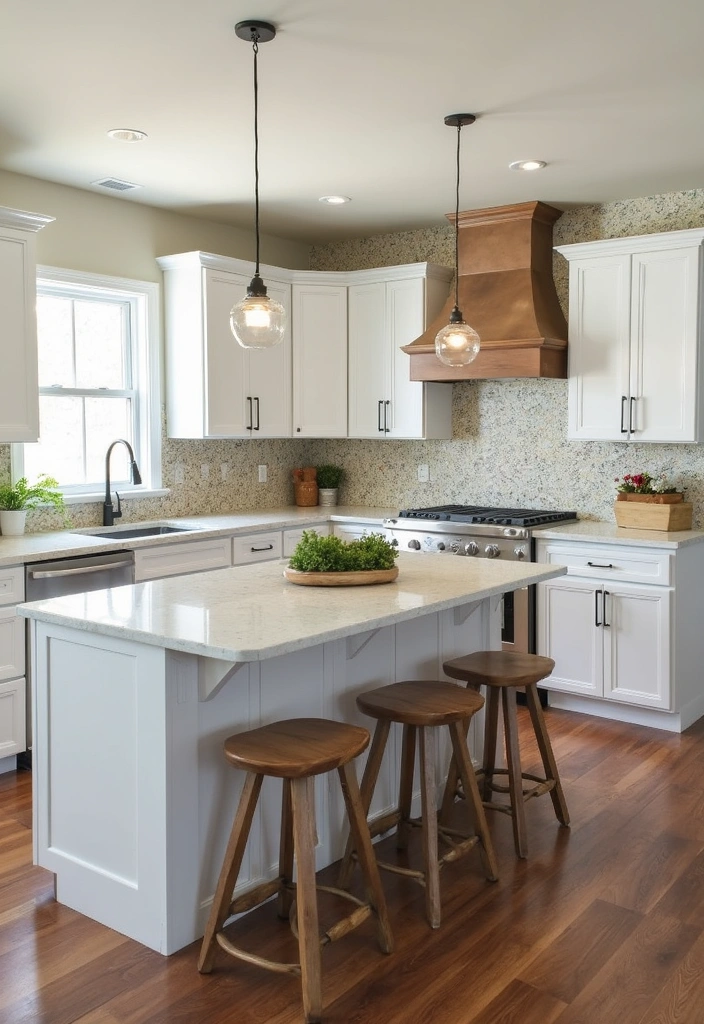 24 Kitchen Backsplash Ideas with White Cabinets - 10. Central Island Accent Backsplash