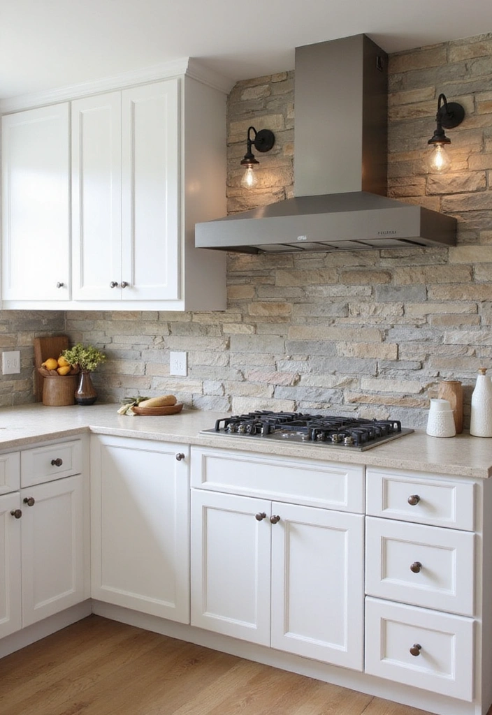 24 Kitchen Backsplash Ideas with White Cabinets - 12. Stone Slab Backsplash