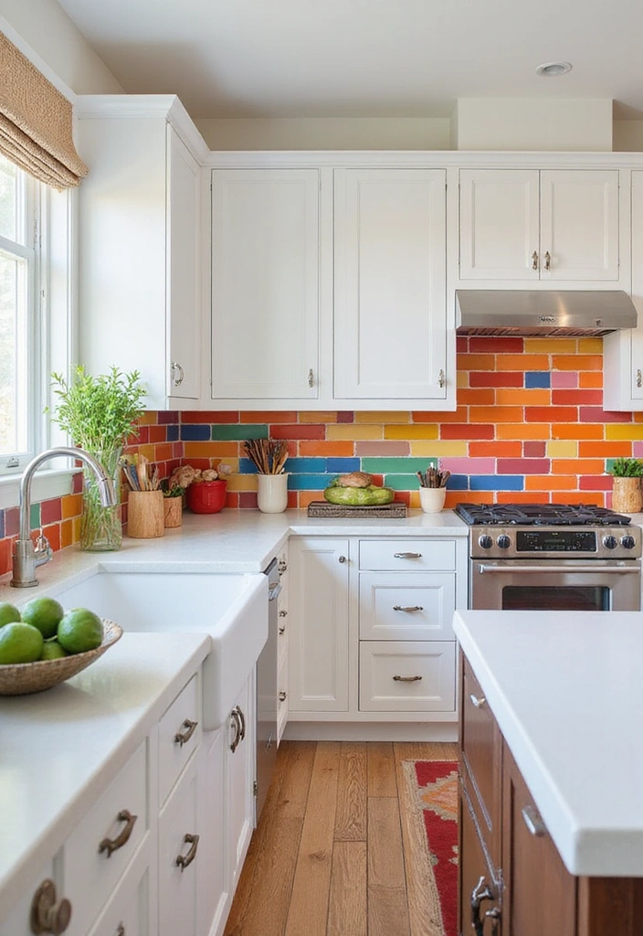 24 Kitchen Backsplash Ideas with White Cabinets - 16. Bold Color Blocks
