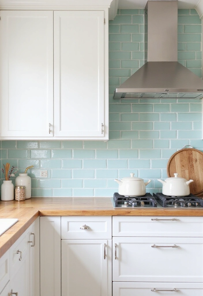 24 Kitchen Backsplash Ideas with White Cabinets - 19. Soft Pastel Tiles