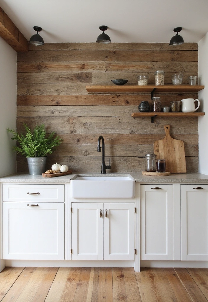 24 Kitchen Backsplash Ideas with White Cabinets - 2. Rustic Wood Planks
