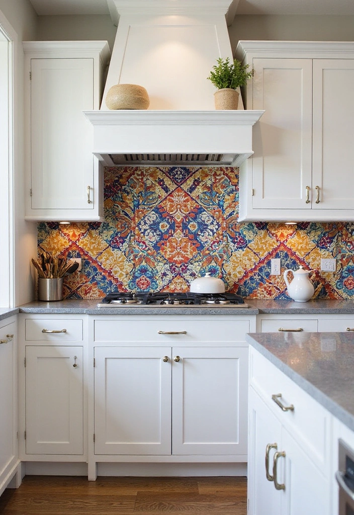 24 Kitchen Backsplash Ideas with White Cabinets - 20. Bold Patterns and Designs