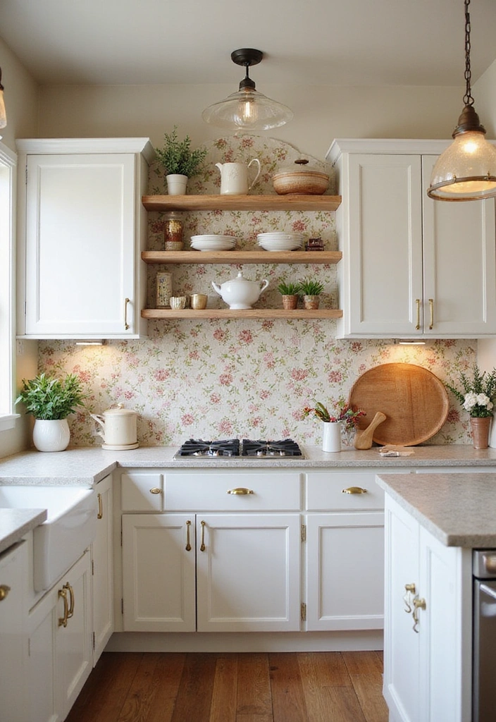 24 Kitchen Backsplash Ideas with White Cabinets - 24. Vintage Floral Tiles
