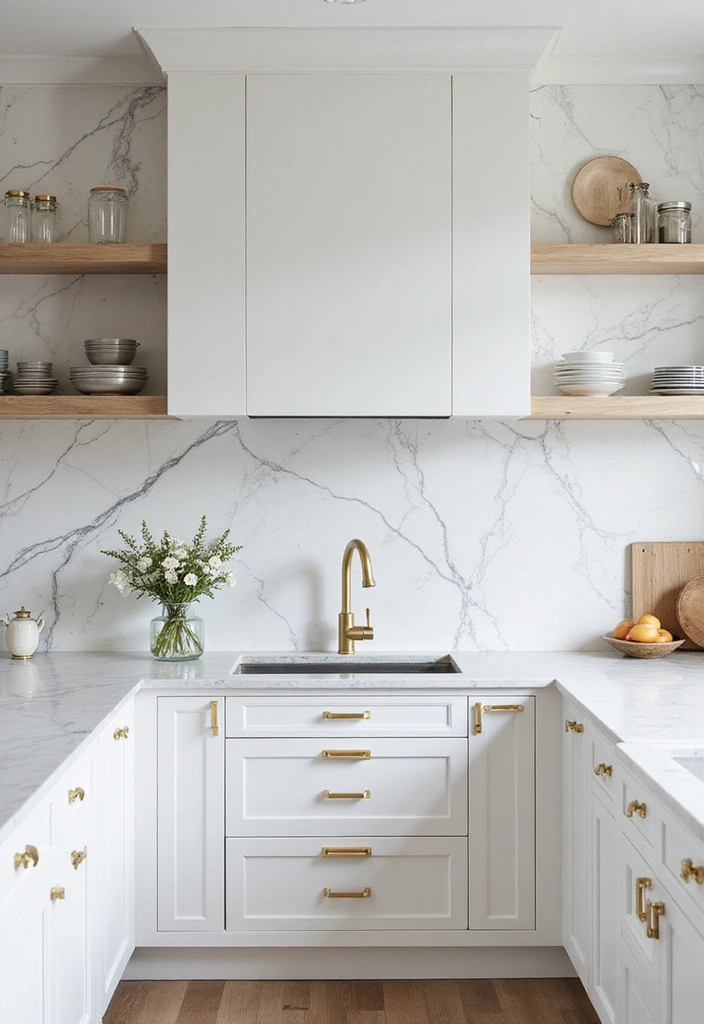 24 Kitchen Backsplash Ideas with White Cabinets - 4. Elegant Marble Slabs