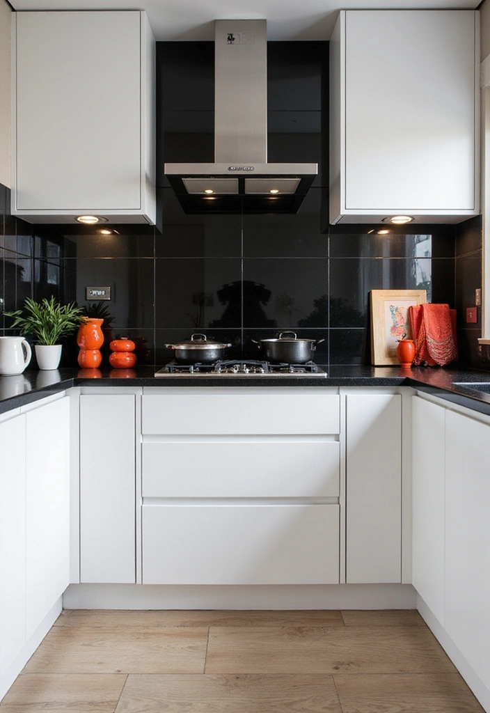 24 Kitchen Backsplash Ideas with White Cabinets - 6. Glossy Black Tiles