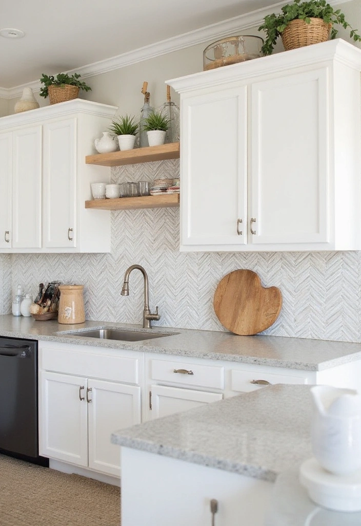 24 Kitchen Backsplash Ideas with White Cabinets - 7. Chevron Pattern Tiles
