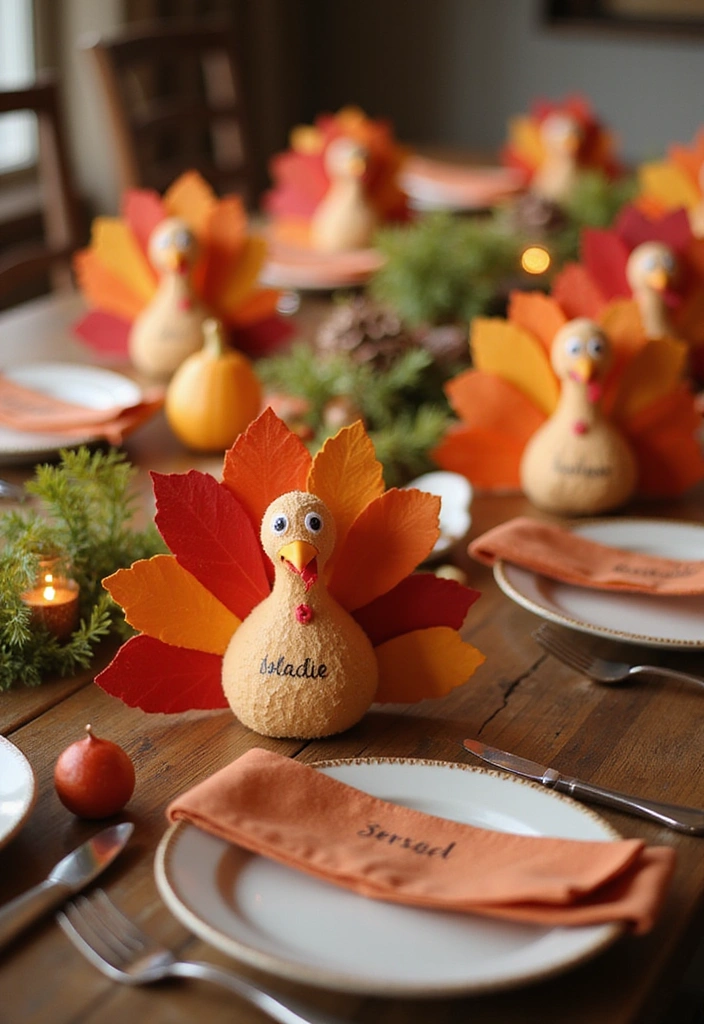 24 Thanksgiving Table Decor Ideas on a Budget - 14. Whimsical Turkey Place Settings