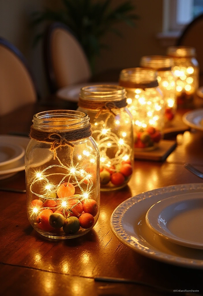 24 Thanksgiving Table Decor Ideas on a Budget - 2. Elegant Glass Jar Lanterns