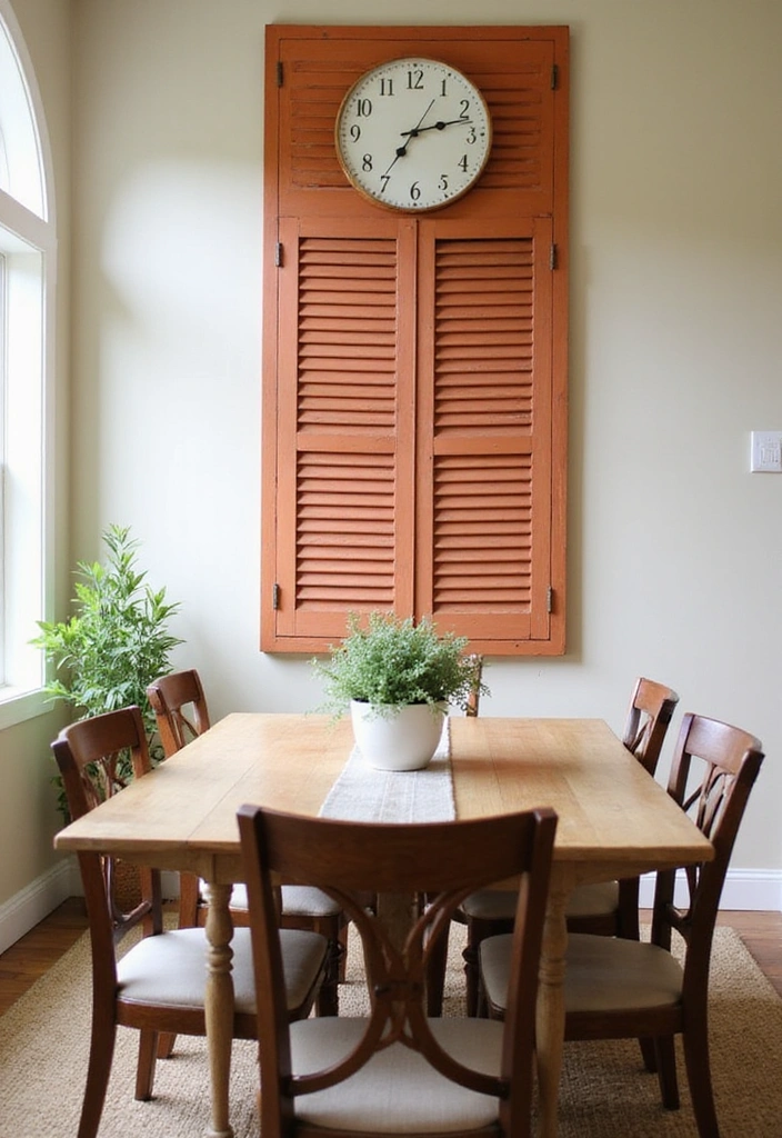 24 Vintage Window Shutter Decor Ideas - 13. Shutter Wall Clocks