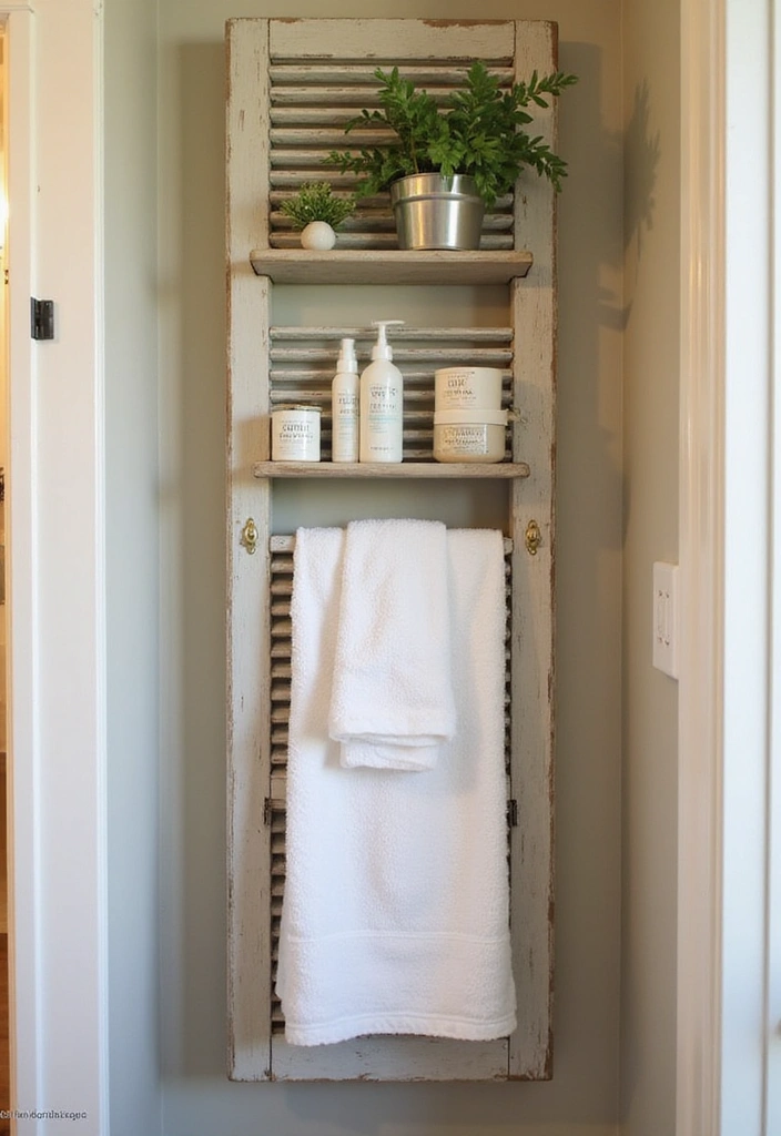 24 Vintage Window Shutter Decor Ideas - 14. Shutter Towel Racks