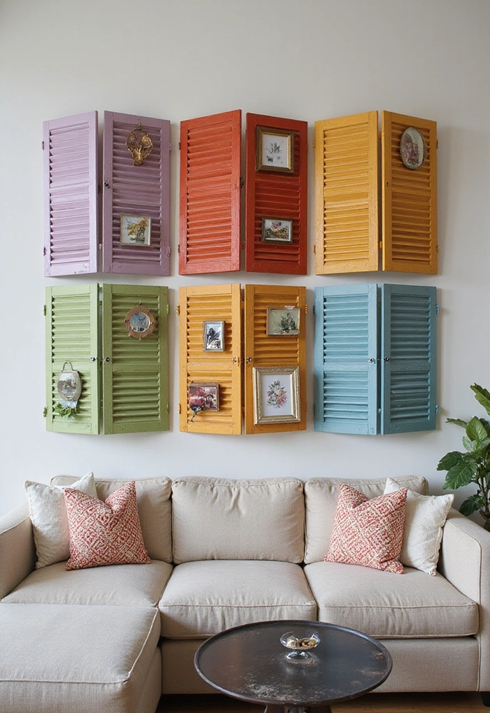 24 Vintage Window Shutter Decor Ideas - 2. Shutter Wall Art
