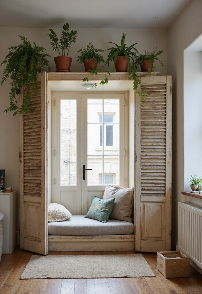 24 Vintage Window Shutter Decor Ideas - 3. Shutter Room Dividers