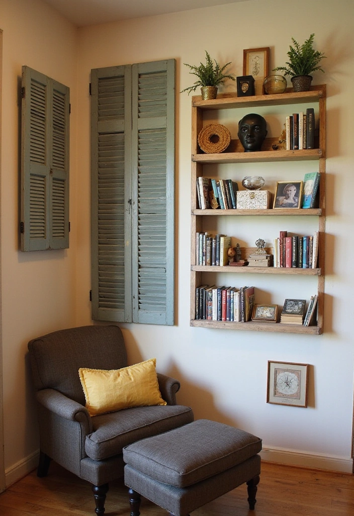24 Vintage Window Shutter Decor Ideas - 6. Shutter Shelving