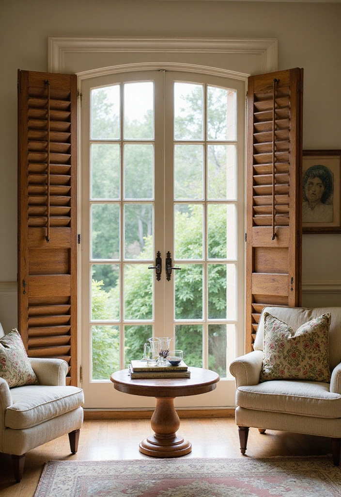 24 Vintage Window Shutter Decor Ideas - 8. Shutter Window Treatments