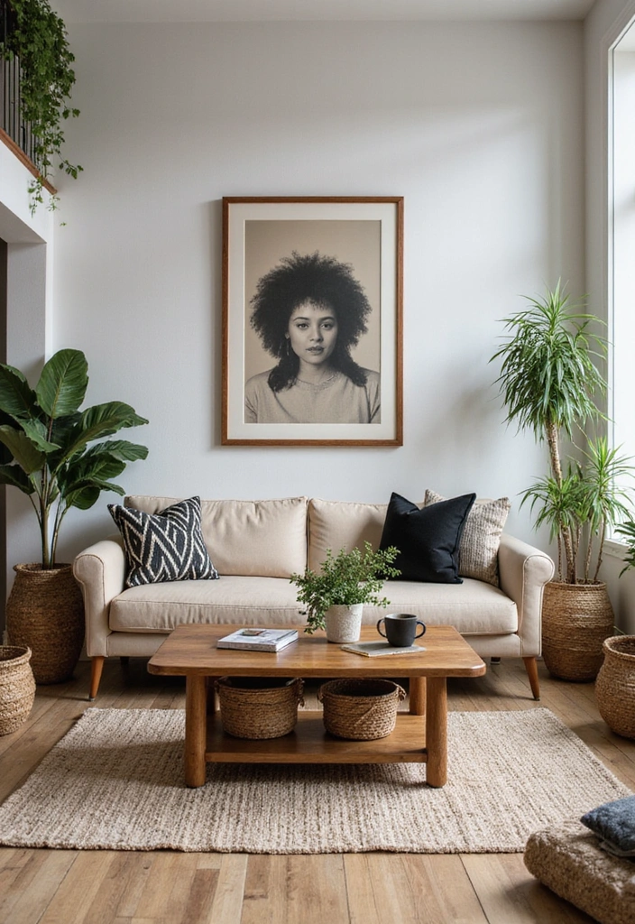 25 Black and Beige Living Room Ideas - 10. Natural Elements