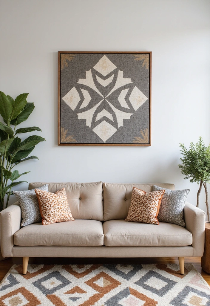 25 Black and Beige Living Room Ideas - 11. Geometric Patterns