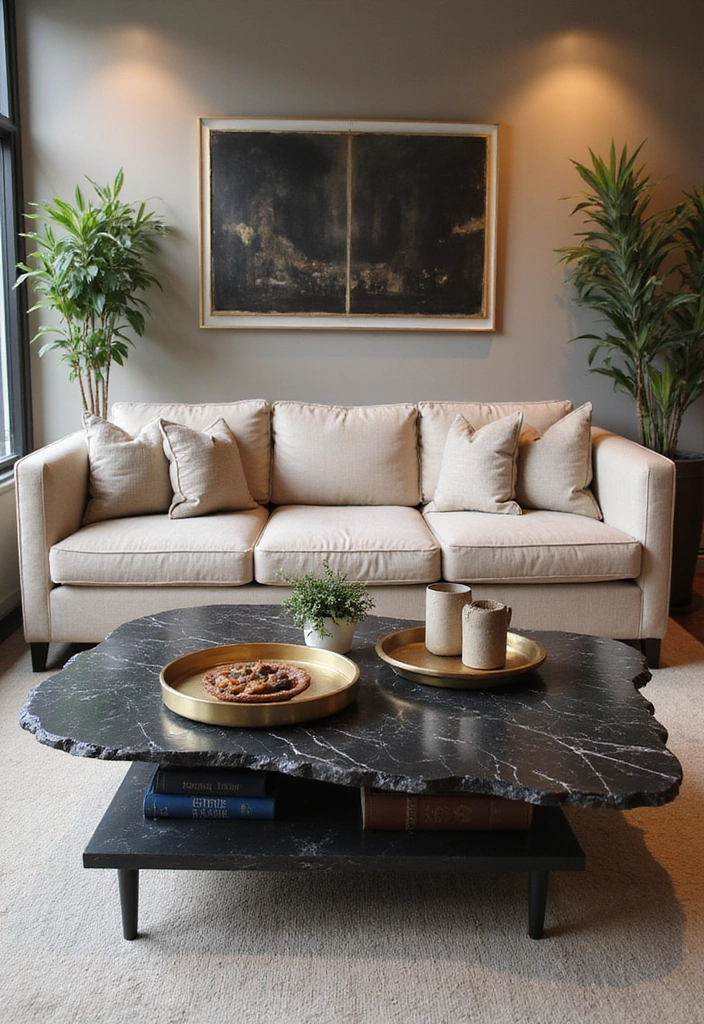 25 Black and Beige Living Room Ideas - 14. Unique Coffee Tables