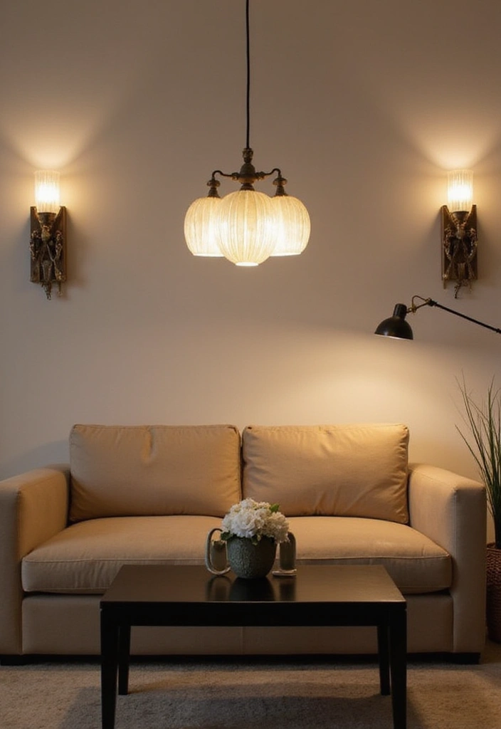 25 Black and Beige Living Room Ideas - 15. Artful Lighting Fixtures