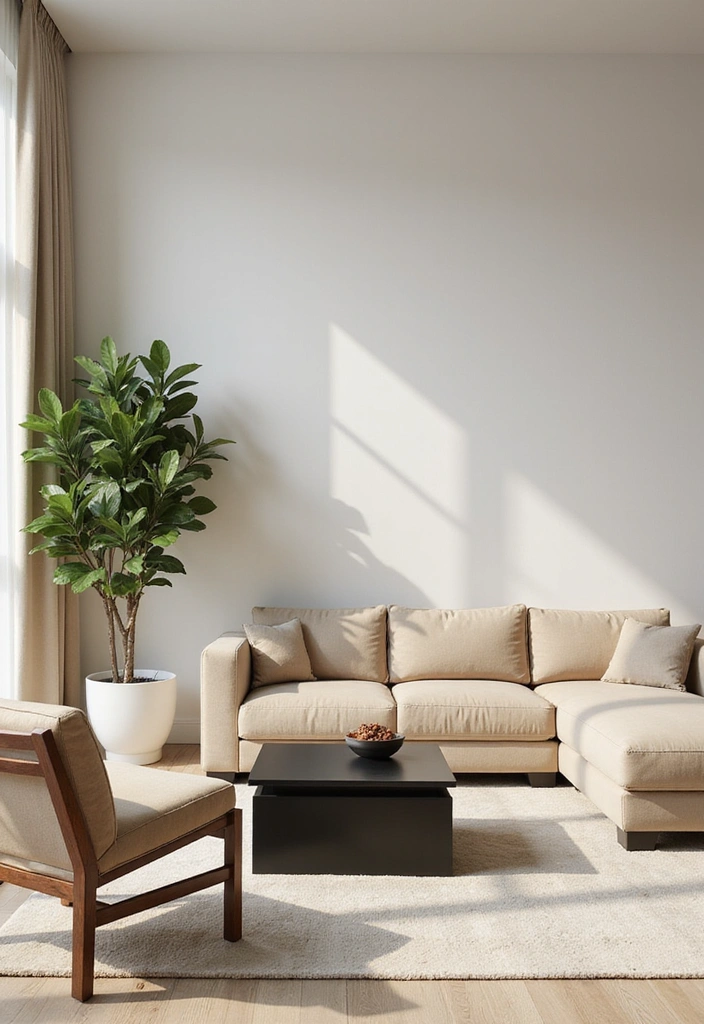 25 Black and Beige Living Room Ideas - 2. Minimalist Beige Furniture