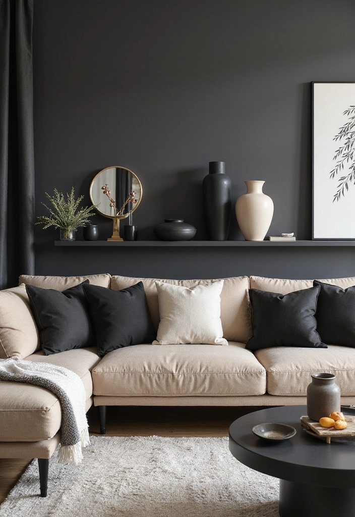 25 Black and Beige Living Room Ideas - 20. Monochromatic Accents