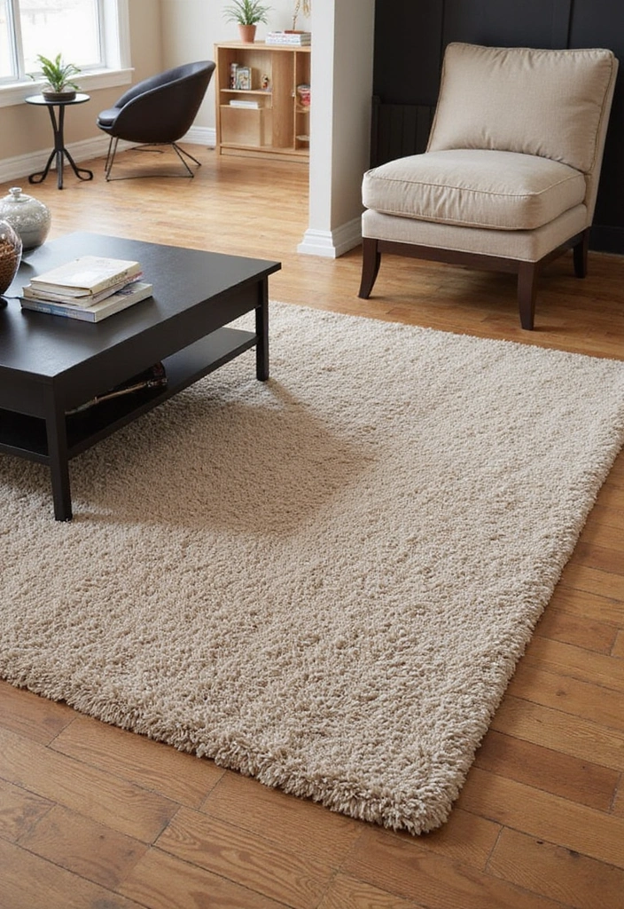 25 Black and Beige Living Room Ideas - 3. Textured Beige Rugs