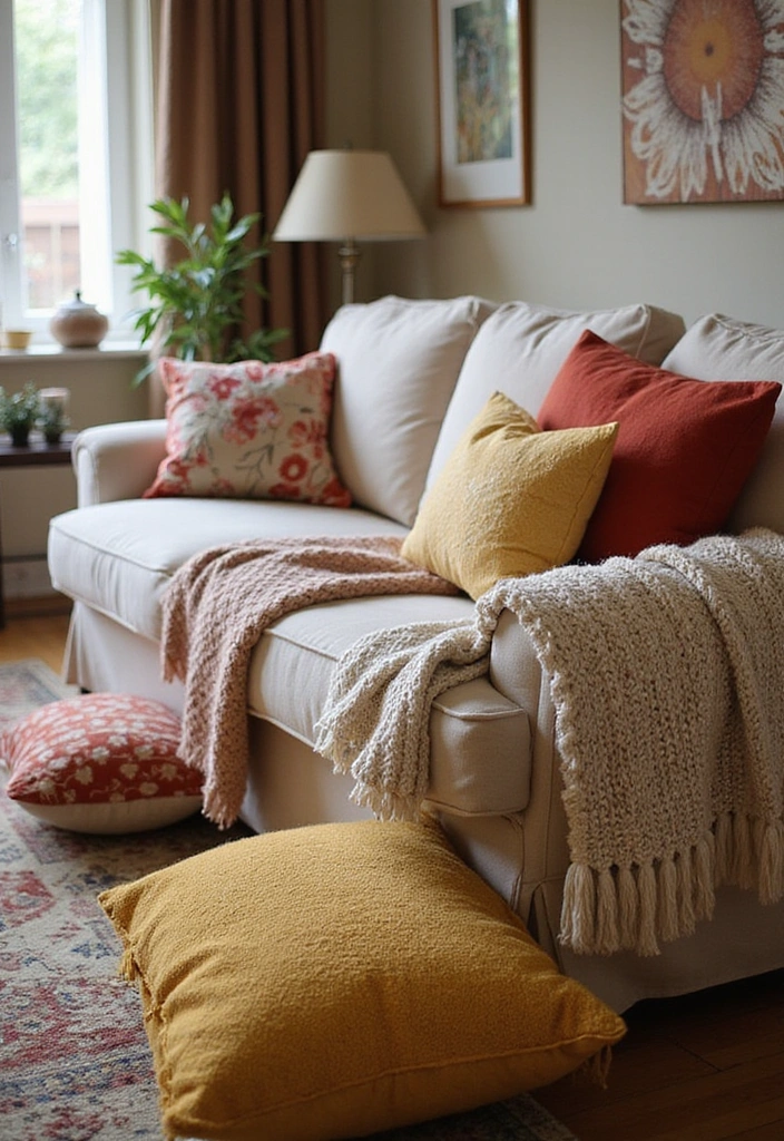 25 Black and Beige Living Room Ideas - 7. Cozy Throws and Pillows