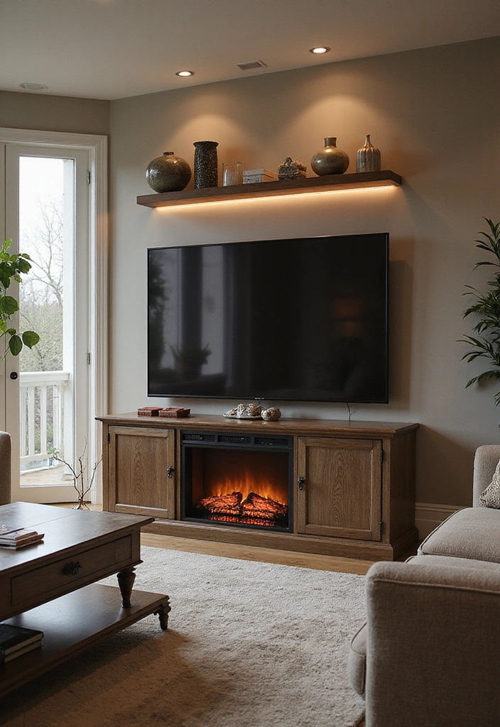 25 Electric Fireplace Ideas with TV Above: Modern Rustic Home Decor - 11. Elegant Electric Fireplace with Stylish TV Console