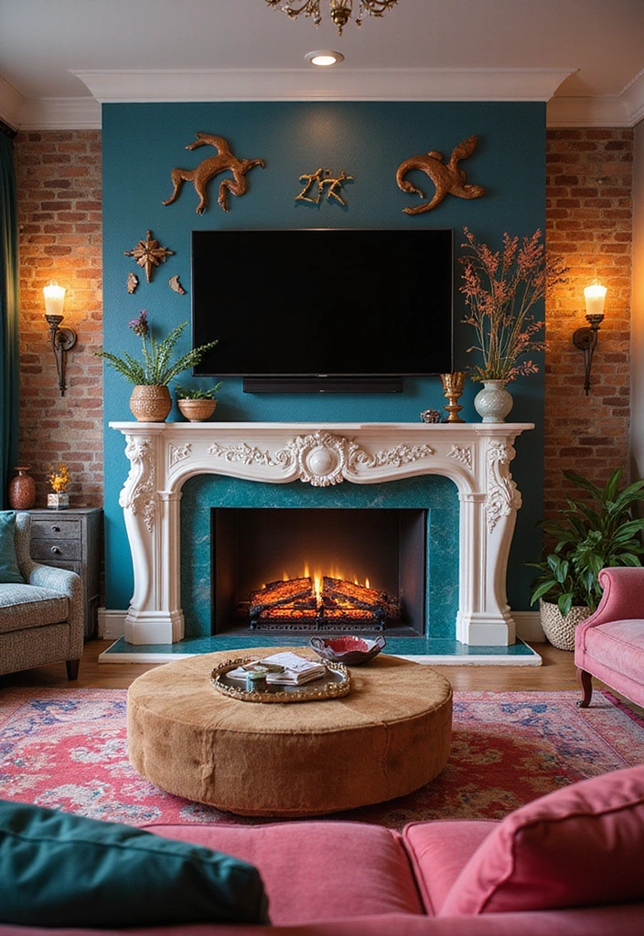25 Electric Fireplace Ideas with TV Above: Modern Rustic Home Decor - 15. Artistic Electric Fireplace with Customizable TV