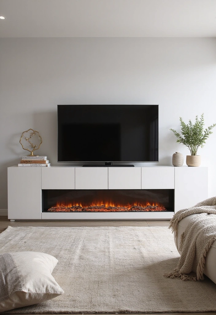 25 Electric Fireplace Ideas with TV Above: Modern Rustic Home Decor - 2. Sleek Modern Electric Fireplace with Floating TV Stand