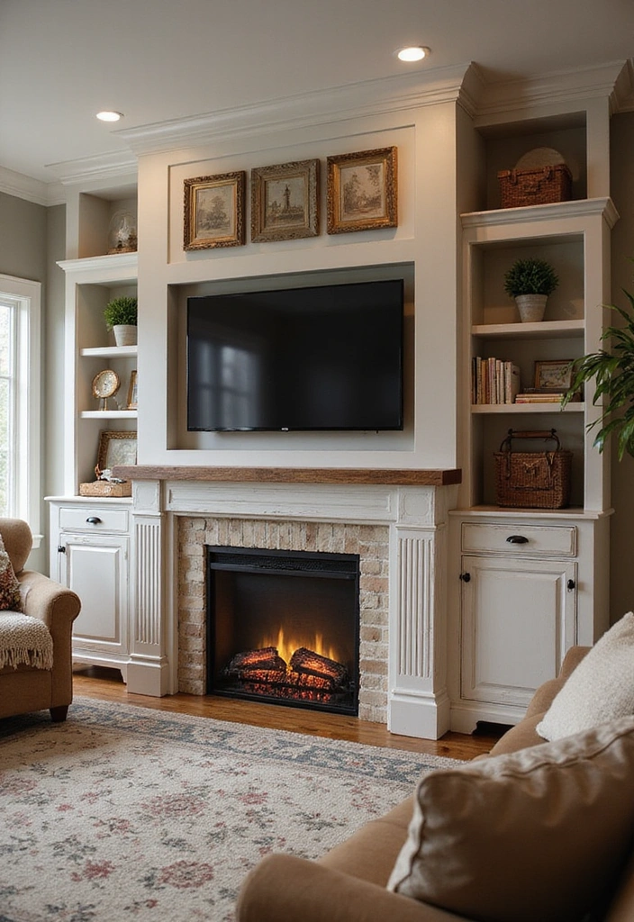 25 Electric Fireplace Ideas with TV Above: Modern Rustic Home Decor - 3. Farmhouse Electric Fireplace with Built-In TV Cabinet