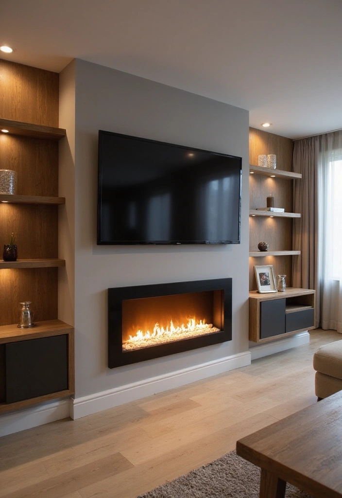 25 Electric Fireplace Ideas with TV Above: Modern Rustic Home Decor - 4. Wall-Mounted Electric Fireplace with Framed TV