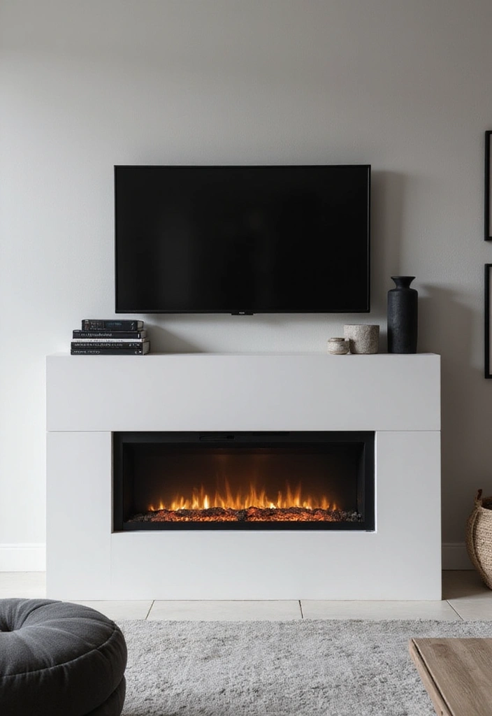 25 Electric Fireplace Ideas with TV Above: Modern Rustic Home Decor - 6. Minimalist Electric Fireplace with Smart TV