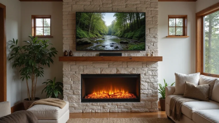 25 Electric Fireplace Ideas with TV Above: Modern Rustic Home Decor