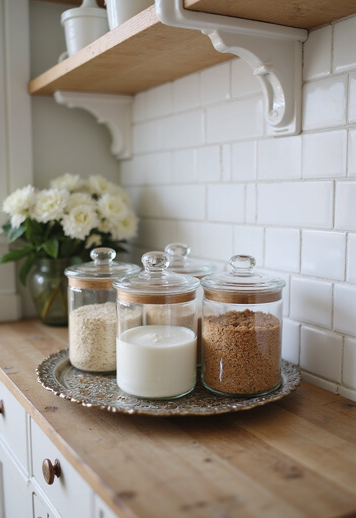 25 Kitchen Counter Corner Decor Ideas - 10. Elegant Glass Canisters