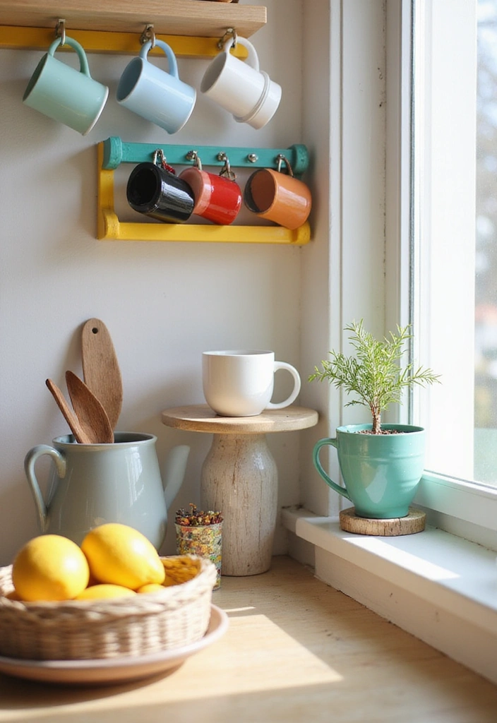 25 Kitchen Counter Corner Decor Ideas - 11. Playful Mug Rack