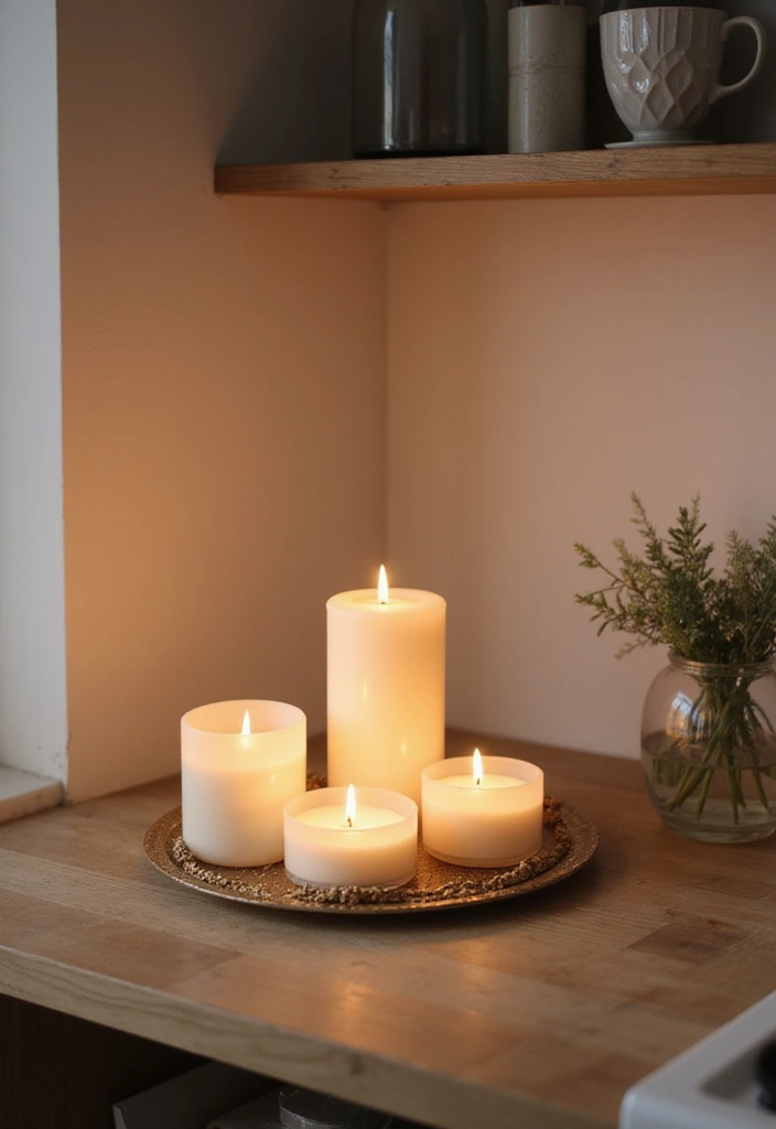 25 Kitchen Counter Corner Decor Ideas - 12. Minimalist Candle Display