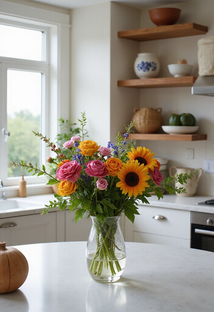 25 Kitchen Counter Corner Decor Ideas - 15. Fresh Floral Arrangements
