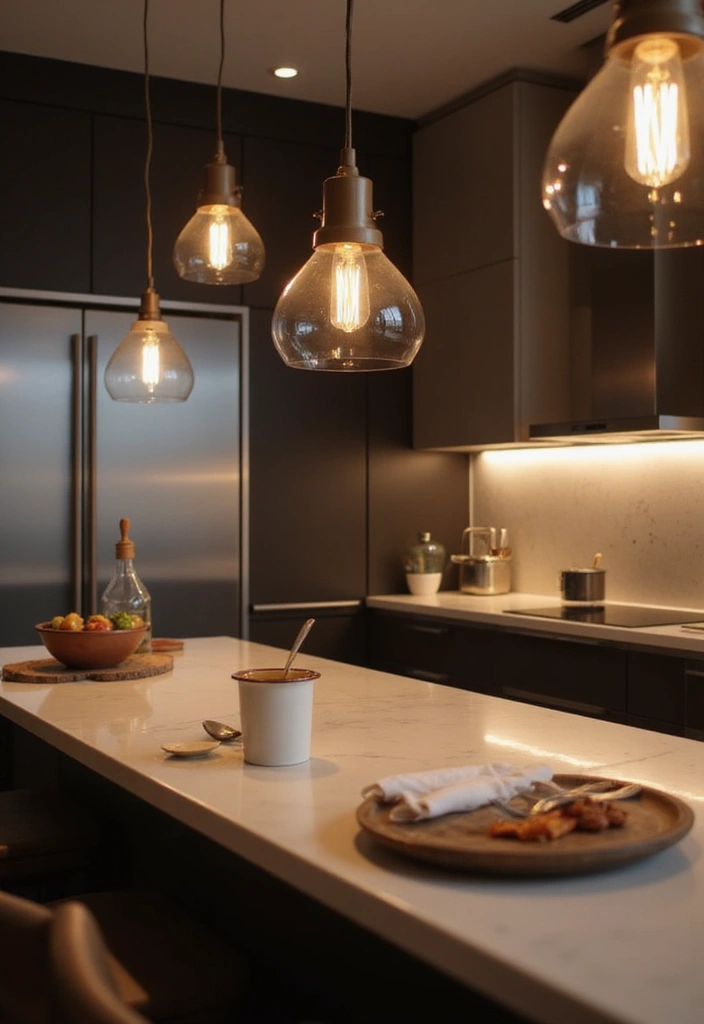 25 Kitchen Counter Ideas - 13. Elegant Lighting Fixtures