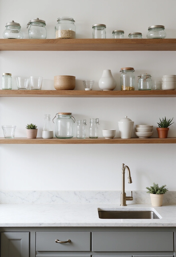 25 Kitchen Counter Ideas - 3. Open Shelving Displays