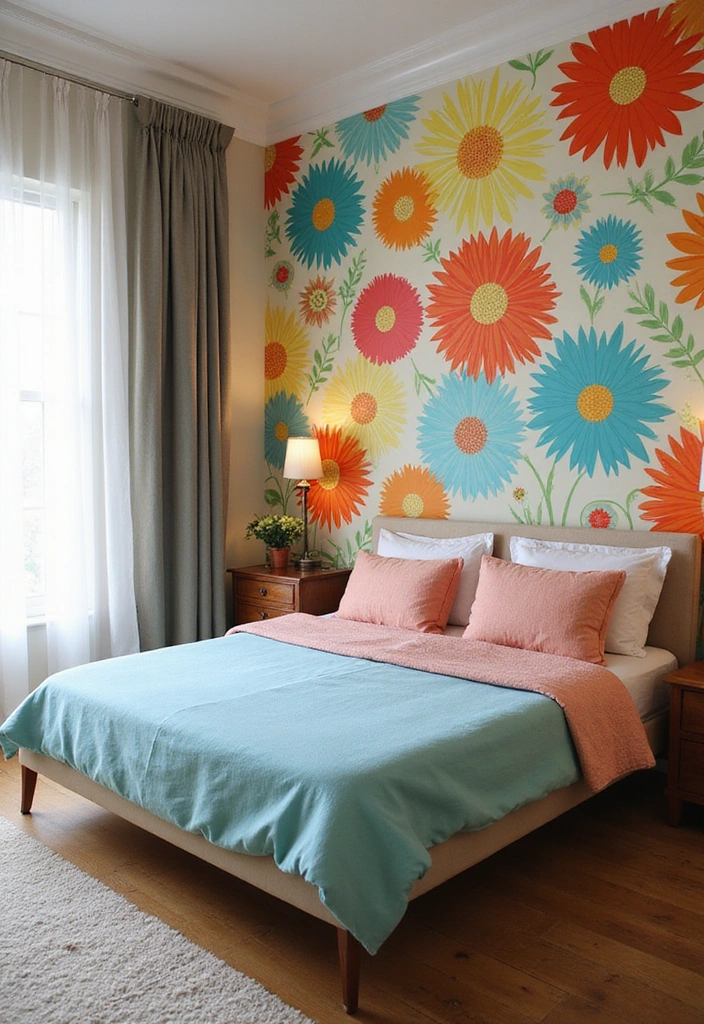 25 Vintage Bedroom Ideas to Transform Your Space - 1. Retro Floral Wallpaper