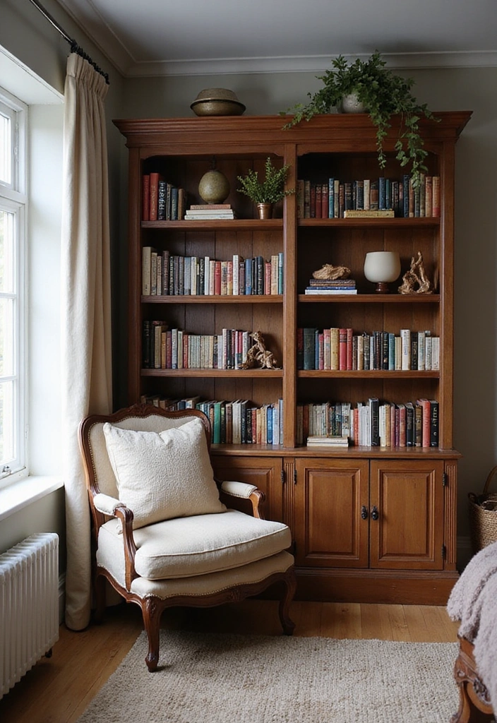 25 Vintage Bedroom Ideas to Transform Your Space - 12. Vintage Bookshelves
