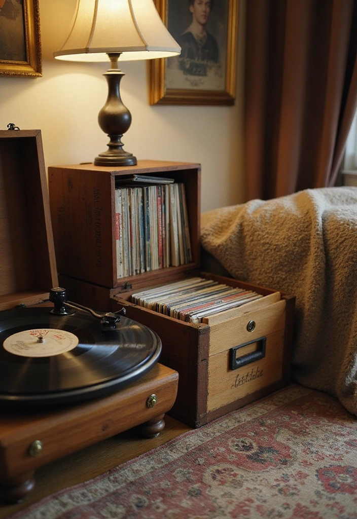 25 Vintage Bedroom Ideas to Transform Your Space - 14. Retro Albums and Vinyl Records
