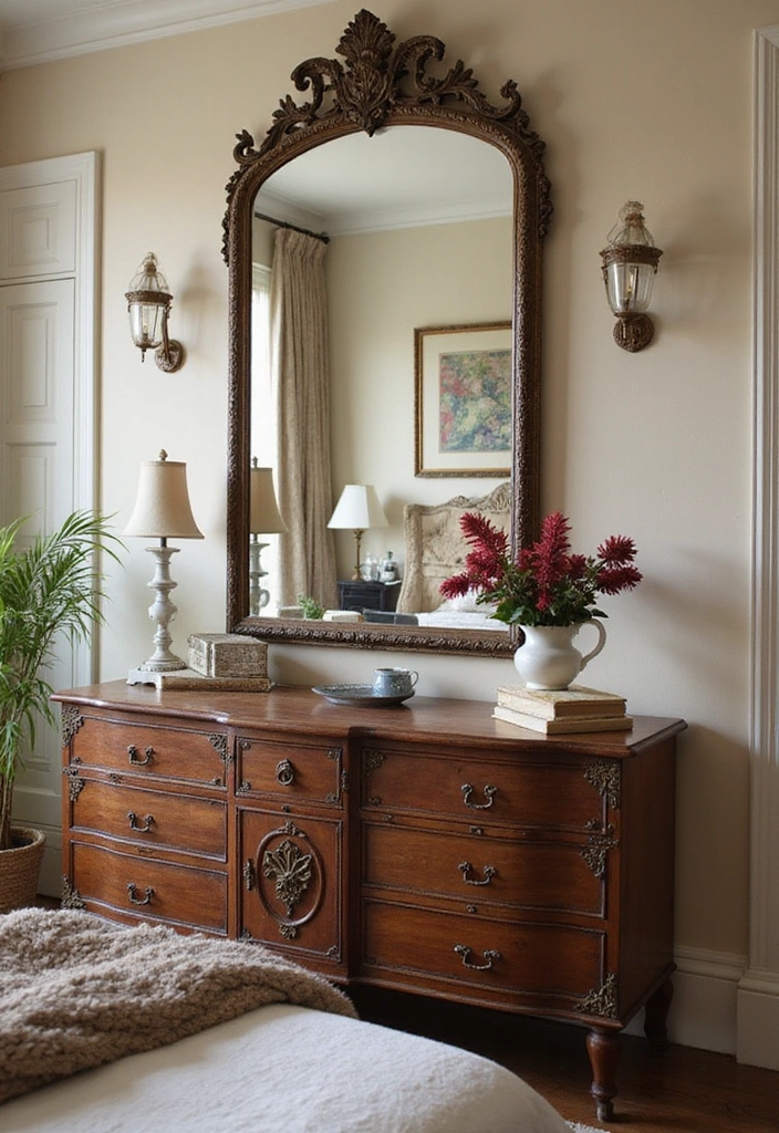 25 Vintage Bedroom Ideas to Transform Your Space - 7. Vintage Mirrors