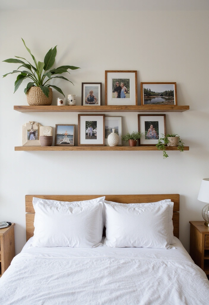 26 Bedroom Shelving Ideas for Minimalist Home Decor - 14. Personalized Photo Shelves