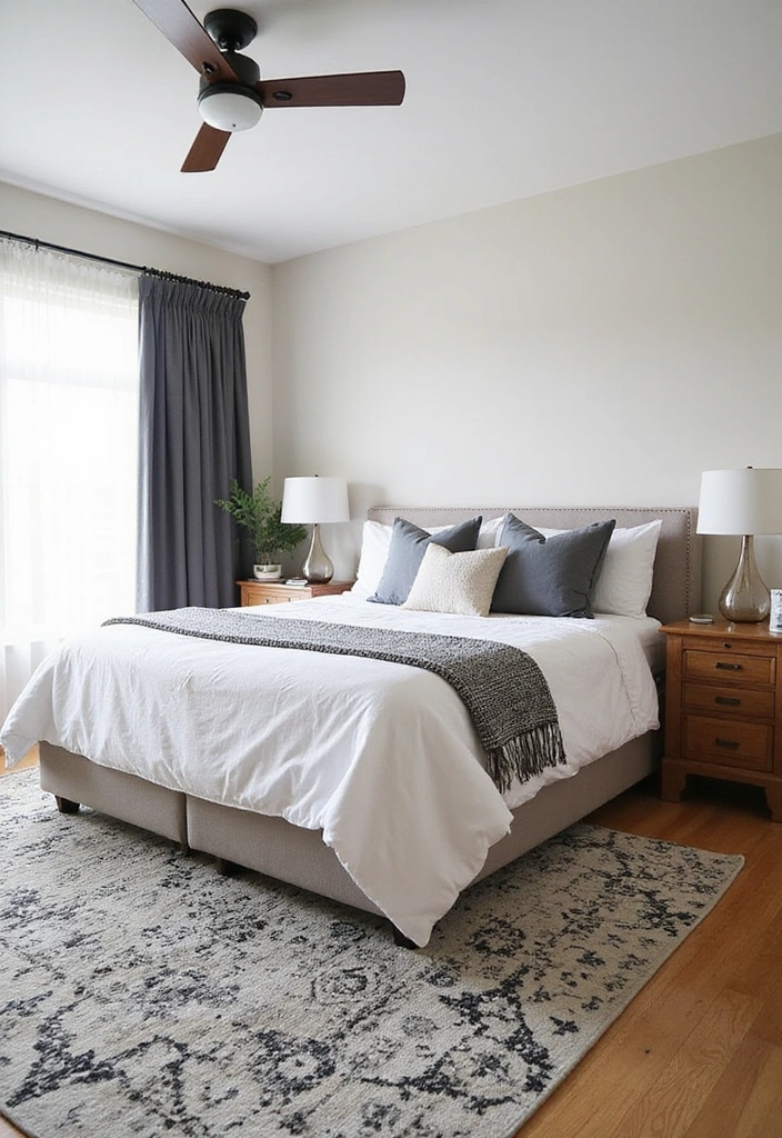 26 Black and Grey Bedroom Ideas - 10. Layered Rugs