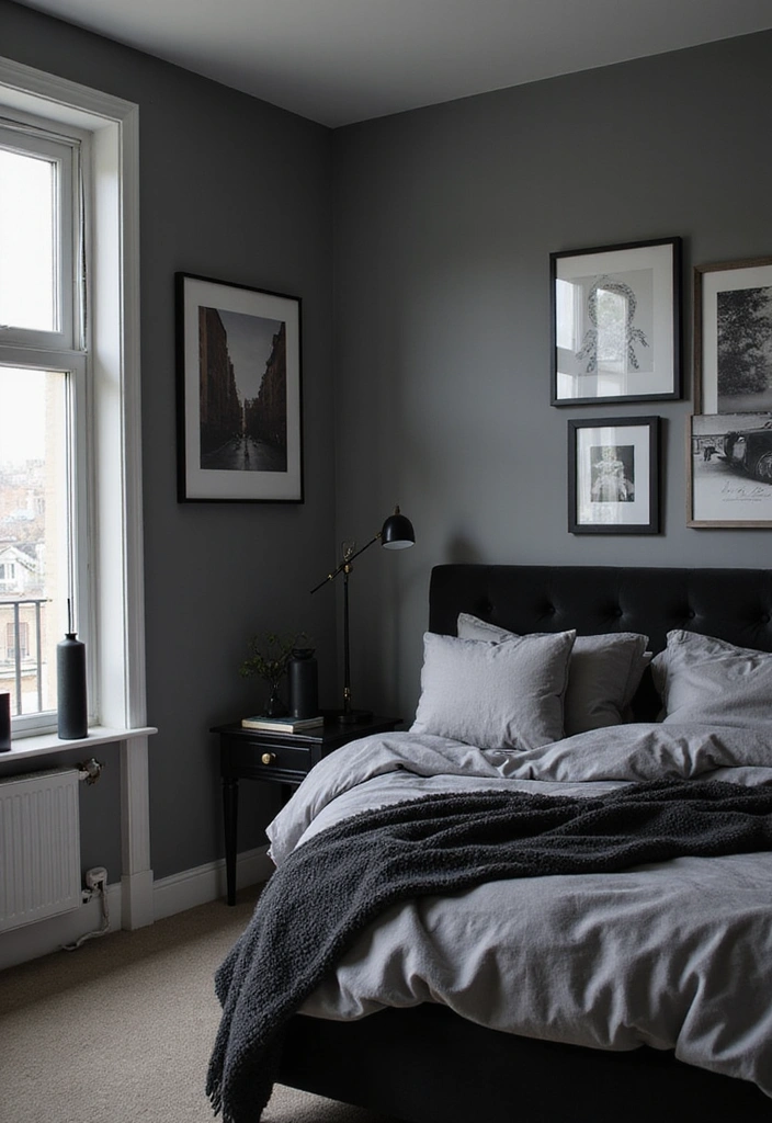 26 Black and Grey Bedroom Ideas - 11. Black Accents