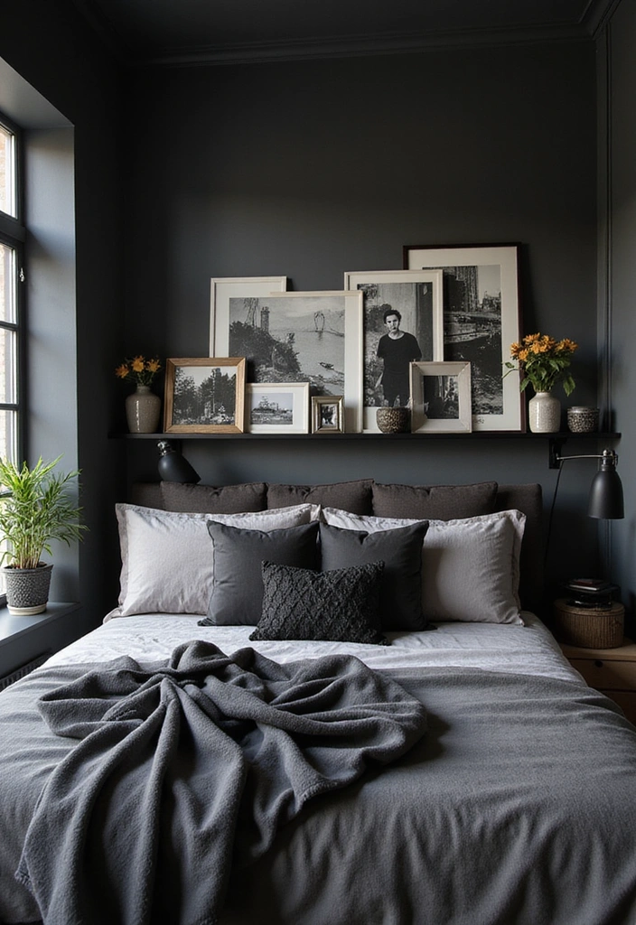 26 Black and Grey Bedroom Ideas - 15. Personal Touches