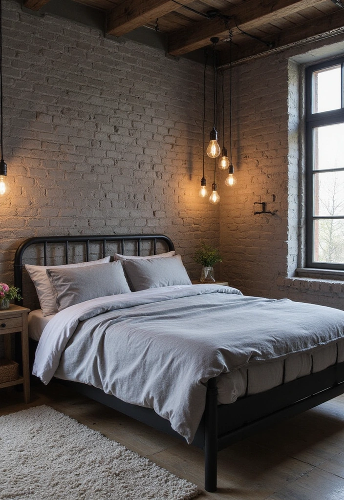 26 Black and Grey Bedroom Ideas - 2. Industrial Chic