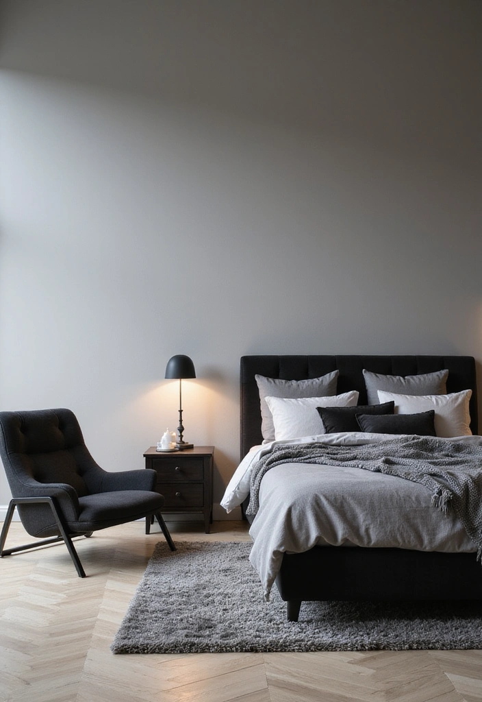 26 Black and Grey Bedroom Ideas - 3. Cozy Minimalism