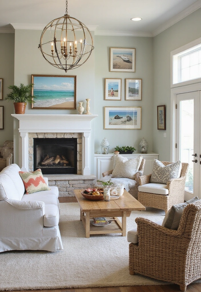 26 Coastal Living Room Ideas - 15. Personalized Coastal Touches